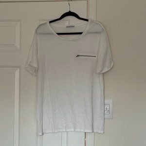 ZARA White T-shirt with Zipper Detail